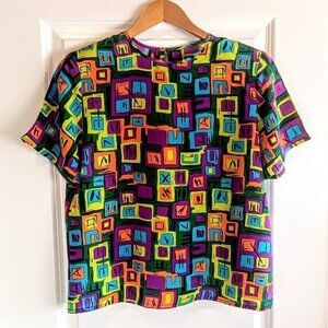 Laura & Jayne Petite Neon Multicolor Silk Short Sleeve Top